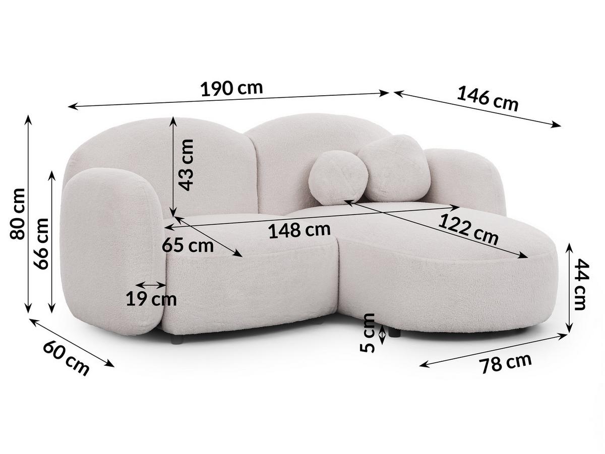 ECKSOFA Nuvola mit abgerundetem Design Weiß Bouclé-Stoff - Ottomane Rechts - Schwarz/Weiß, Holz/Kunststoff (190/146cm) - S-Style Möbel