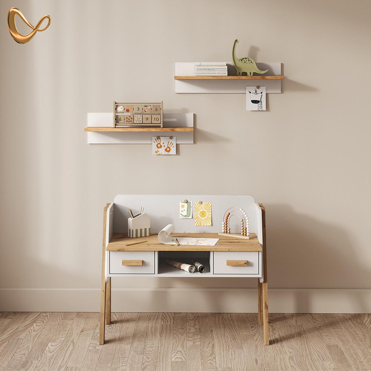 SCHREIBTISCH Mailo Weiß/Artisan 97 x 80 cm - Weiß/Eiche Artisan, Holzwerkstoff (51/97/80cm) - Livinity®
