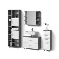 BADMÖBEL-SET Eisak Weiß/Anthrazit 4 Teile, mit Hochschrank - Anthrazit/Weiß, Holzwerkstoff (80/60/33cm) - Livinity®