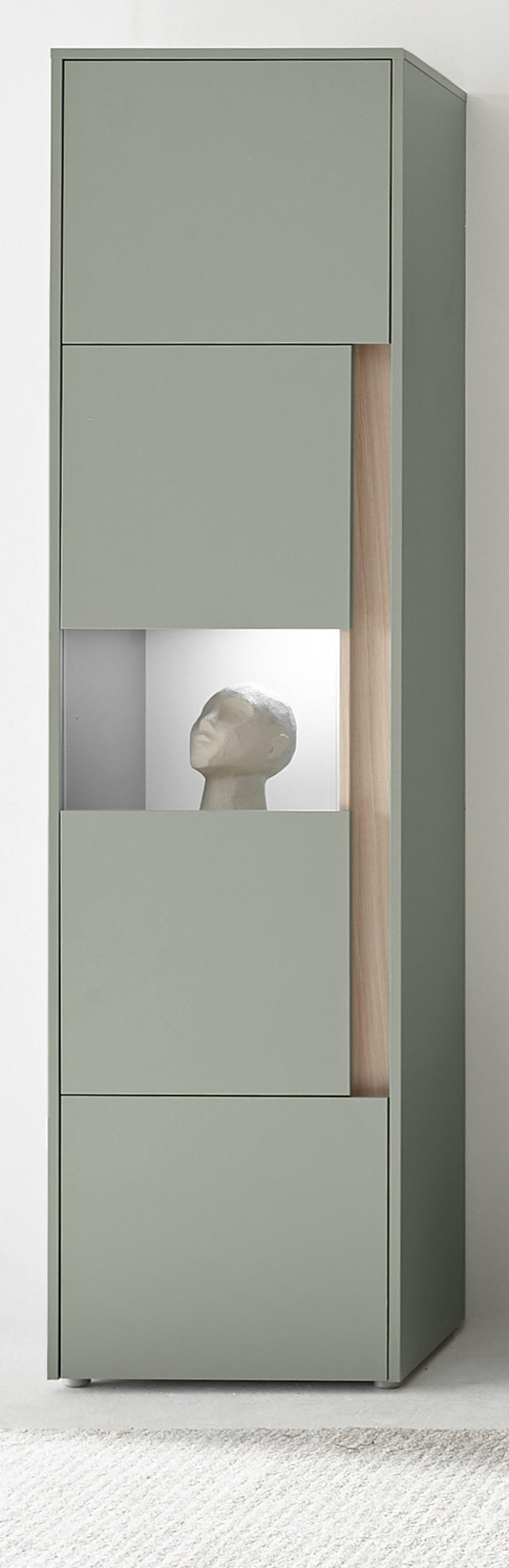 VITRINE Salbei grün, Barista Eiche 50 x 197 cm, Vitrinenschrank mit 5 Fächern - Salbeigrün/Eichefarben, Glas/Holzwerkstoff (50/197/40cm) - Furn.Design