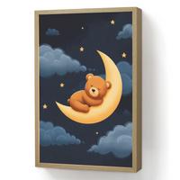 NACHTTISCHLAMPE MIT AKKU Teddybär - Mond - Wolken - Sterne 40x60 cm - Dunkelblau, Holzwerkstoff (8/40/60cm) - OnlyWow