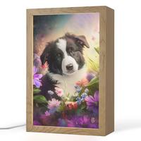 NACHTTISCHLAMPE Welpe - Sonne - Blumen - Natur - Border Collie - Hund 20x30 cm - Violett, Holzwerkstoff (8/20/30cm) - OnlyWow
