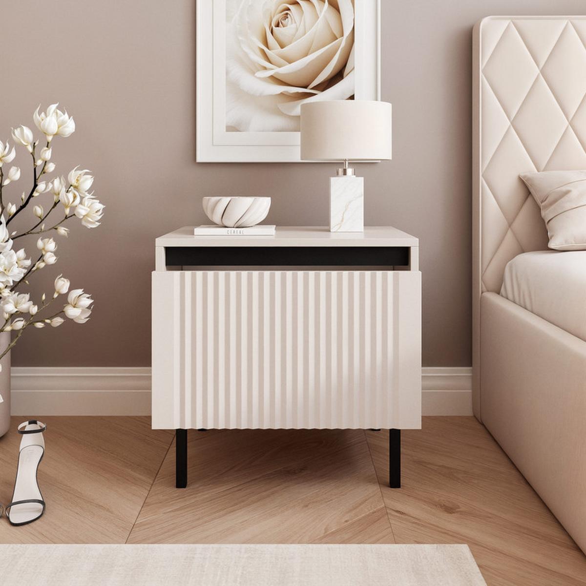 NACHTSCHRANK LIRA 50/40/42 cm Sandbeige - Beige/Schwarz, Holzwerkstoff/Metall (50/42/40cm) - Idohome