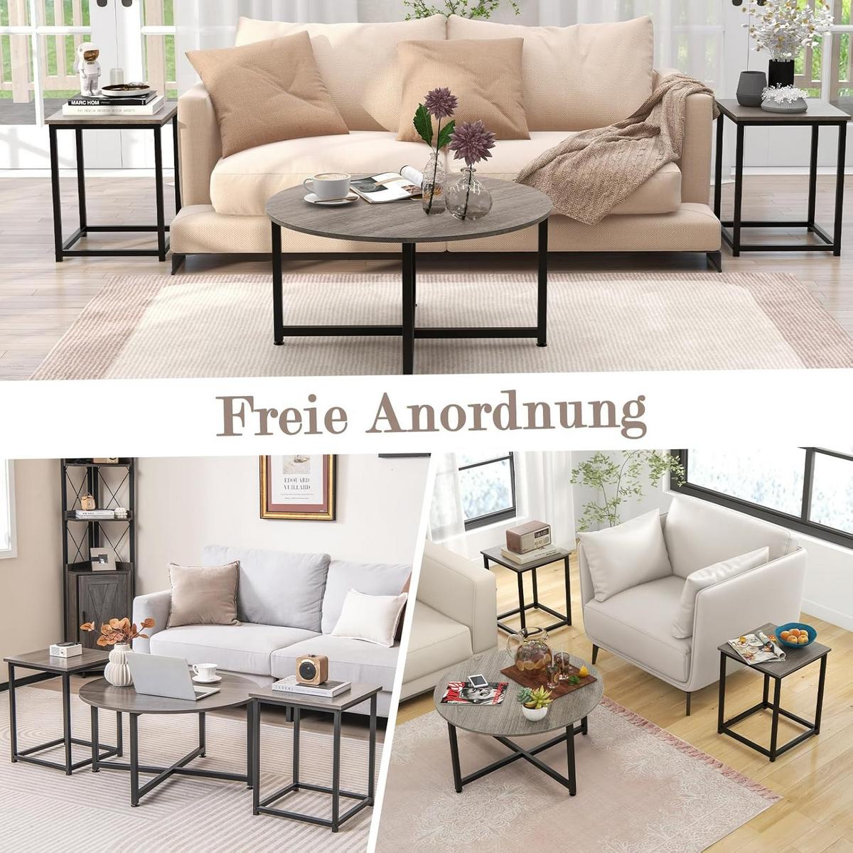 BEISTELLTISCH Grau(3-teilig) - Grau, Holzwerkstoff (80/80/42cm) - COSTWAY