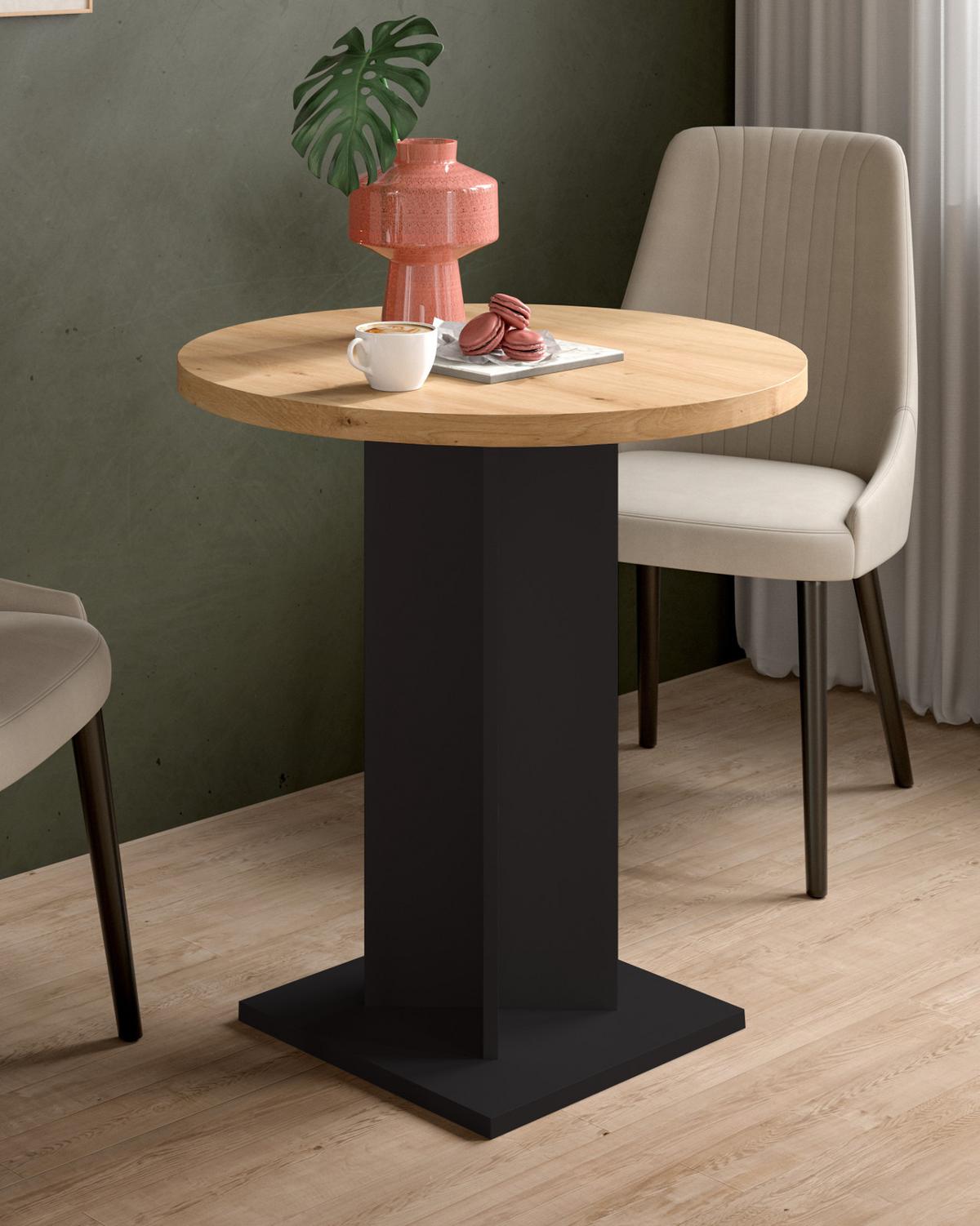 ESSTISCH Eiche Artisan, schwarz, Küchentisch rund Ø 70 cm - Schwarz/Eiche Artisan, Holzwerkstoff (70/70/76cm) - Inn.Furn