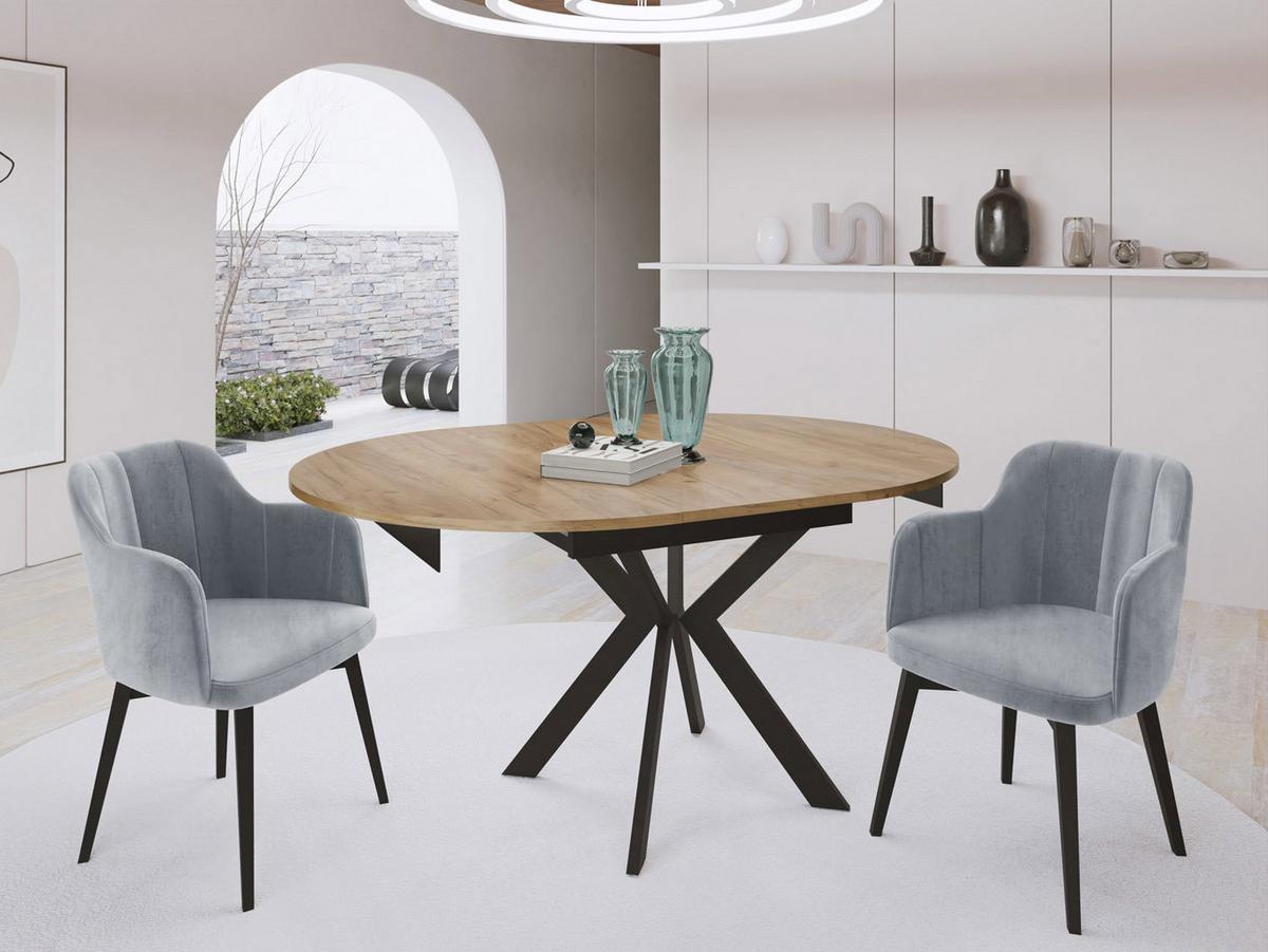 ESSTISCH Lily runder ausziehbarer, Craft Eiche 100-140/100/76 cm - Eiche Wotan/Schwarz, Holzwerkstoff/Metall (100/140/76cm) - WFL GROUP