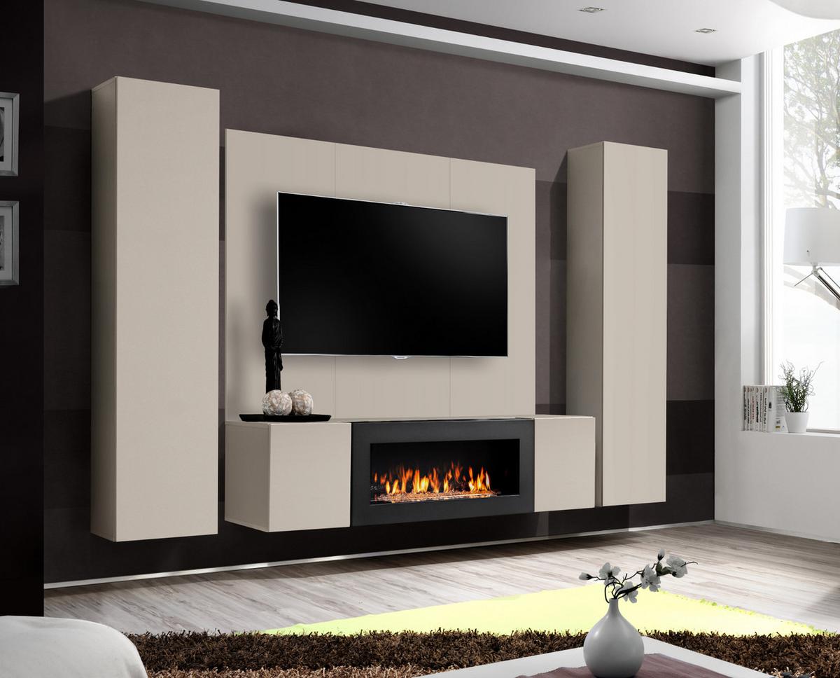 WOHNWAND Kaschmir 4-teilig 260 cm hängend, Schrankwand mit Ethanol Kamin - Kaschmir, Holzwerkstoff (260/170/40cm) - Inn.Furn