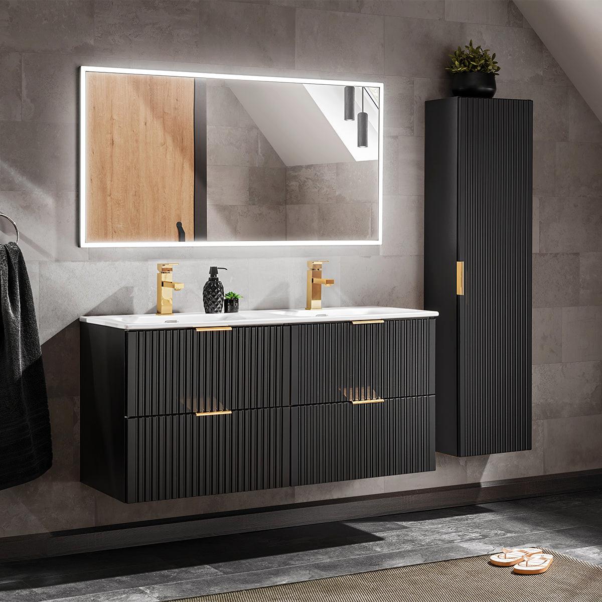DOPPELWASCHTISCH 120.4cm Adriel Mattschwarz - Schwarz, Holzwerkstoff (120.4/57/46cm) - Petits-meubles