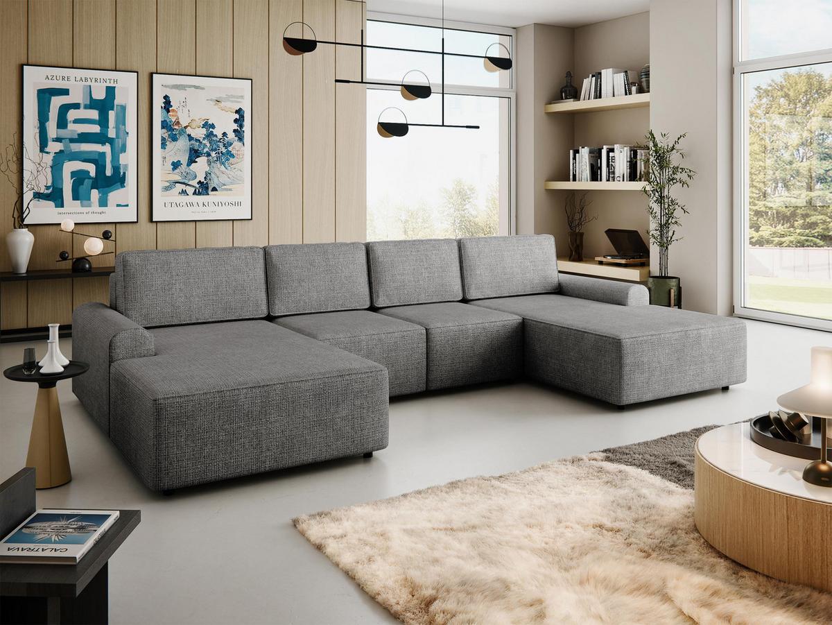 WOHNLANDSCHAFT Bella XL - Blaugrau/Schwarz, Holz/Kunststoff (338/85/168cm) - MIRJAN24