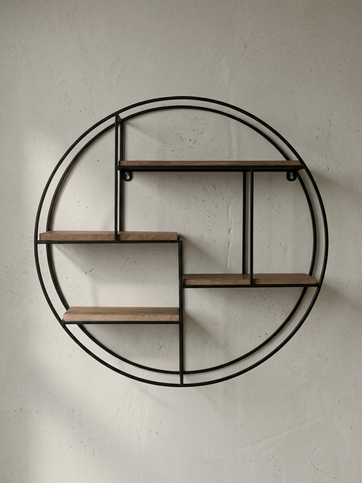 WANDREGAL Mango Massivholz Metall Industrial Stil 70x70x18 cm Rund - Schwarz/Braun, Holz/Metall (70/70/18cm) - KADIMA DESIGN