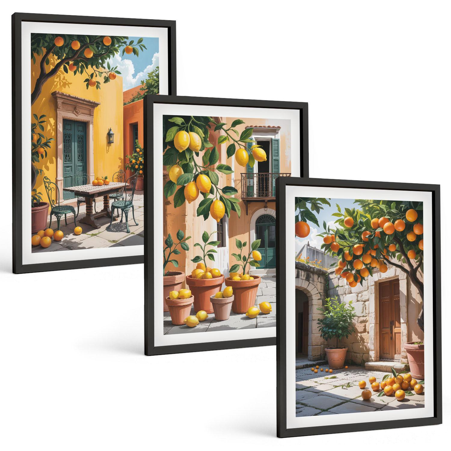 BILDER SET 3er Set - 40x60 cm Schwarzer Rahmen - Zitrusfrüchte im Garten - Schwarz, Kunststoff (40/60cm) - TULUP
