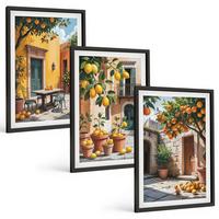 BILDER SET 3er Set - 40x60 cm Schwarzer Rahmen - Zitrusfrüchte im Garten - Schwarz, Kunststoff (40/60cm) - TULUP