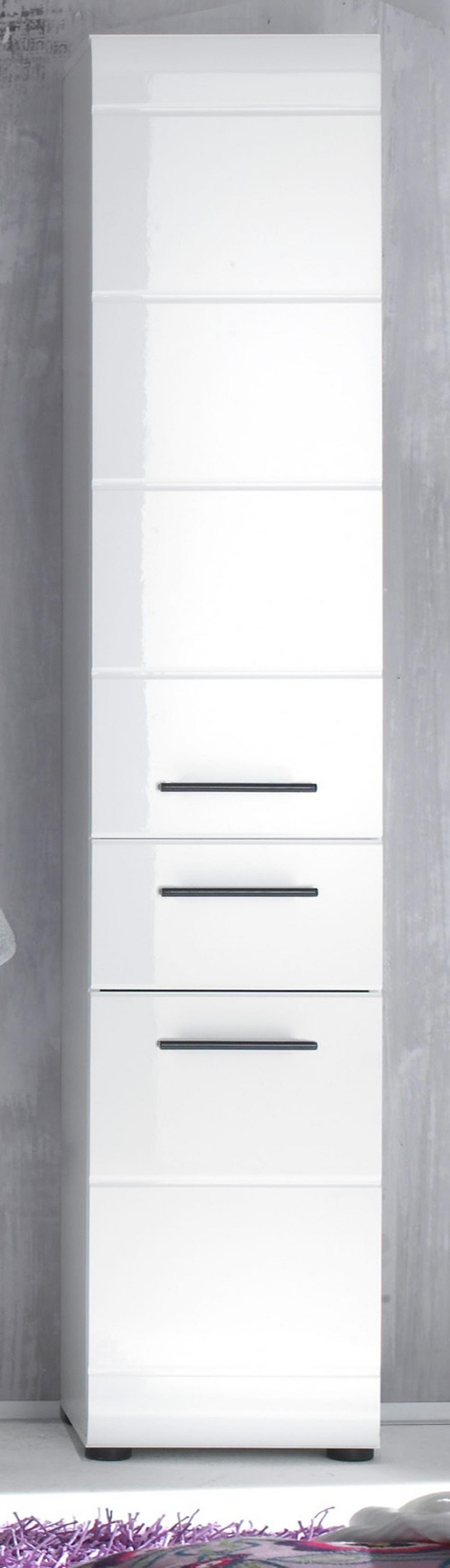 HOCHSCHRANK weiß Hochglanz 30 cm, Badschrank Türanschlag wechselbar - Weiß Hochglanz/Schwarz, Holzwerkstoff/Kunststoff (30/182/31cm) - Top.Furn