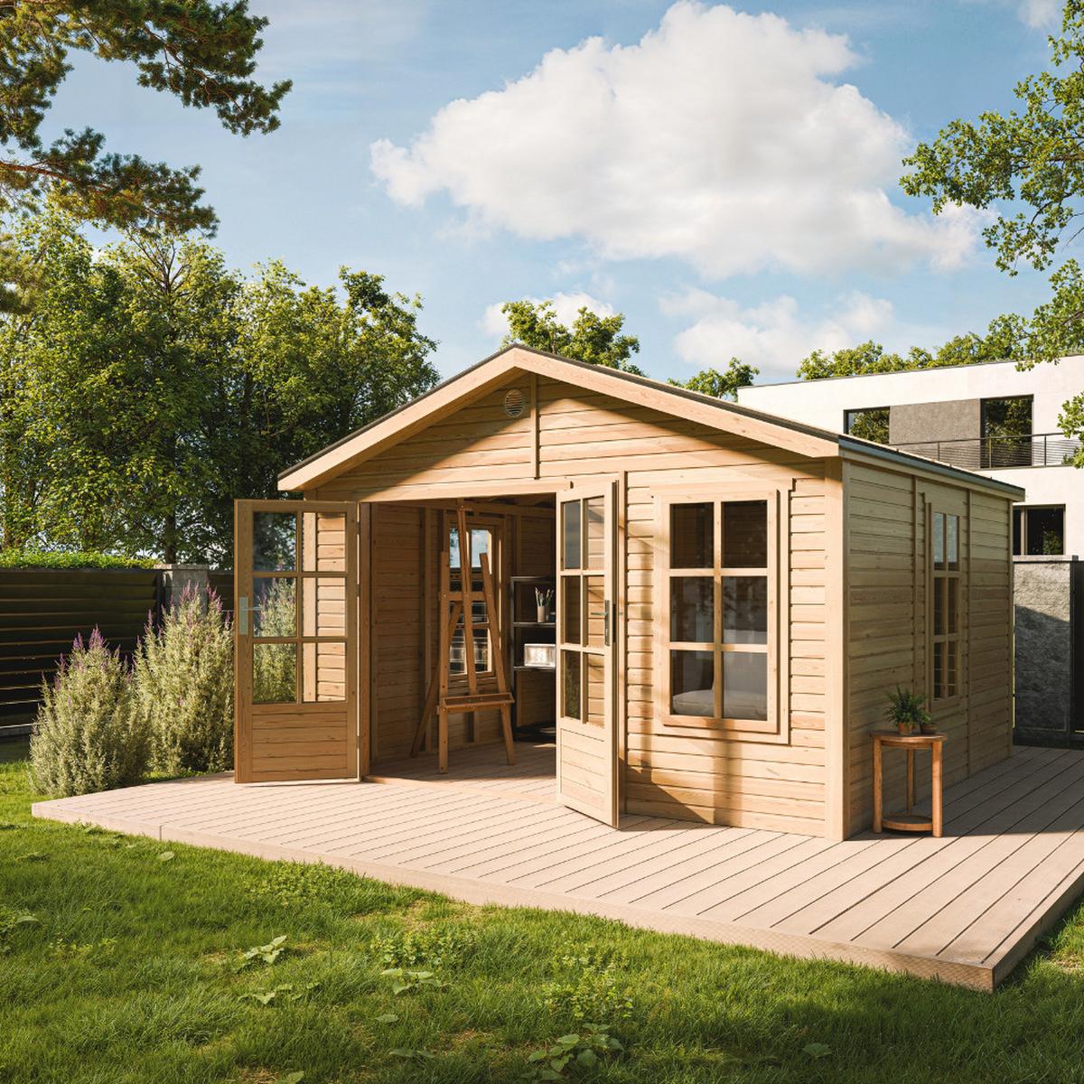 GARTENHAUS HOLZ M735A 370 x 360 cm - Naturfarben, Holz (382/267/394cm) - Timbela
