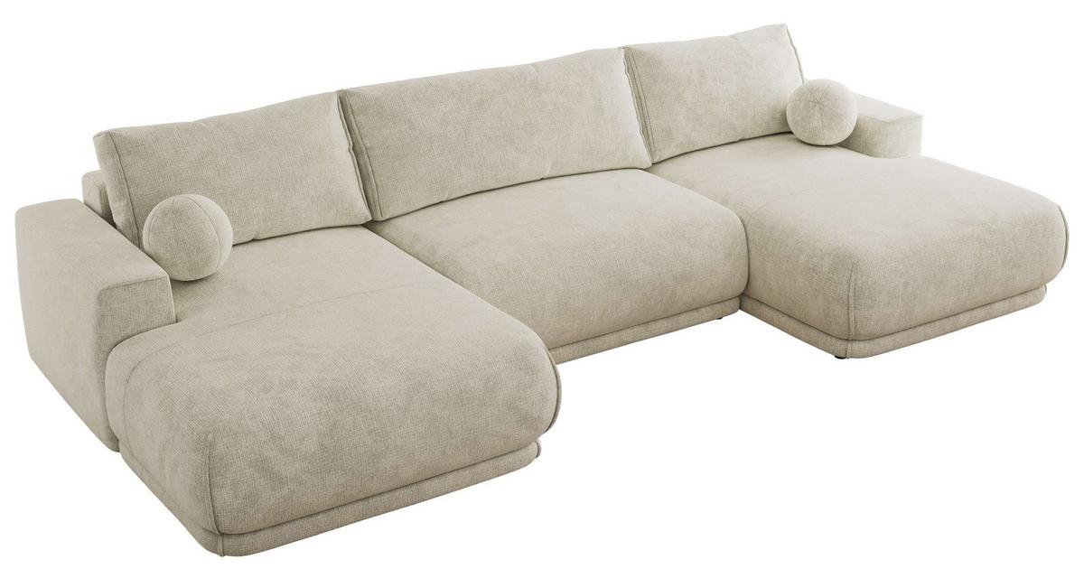 WOHNLANDSCHAFT RINA U Creme Schenille grob gewebt - Creme/Schwarz, Kunststoff/Textil (360/85/170cm) - MKS
