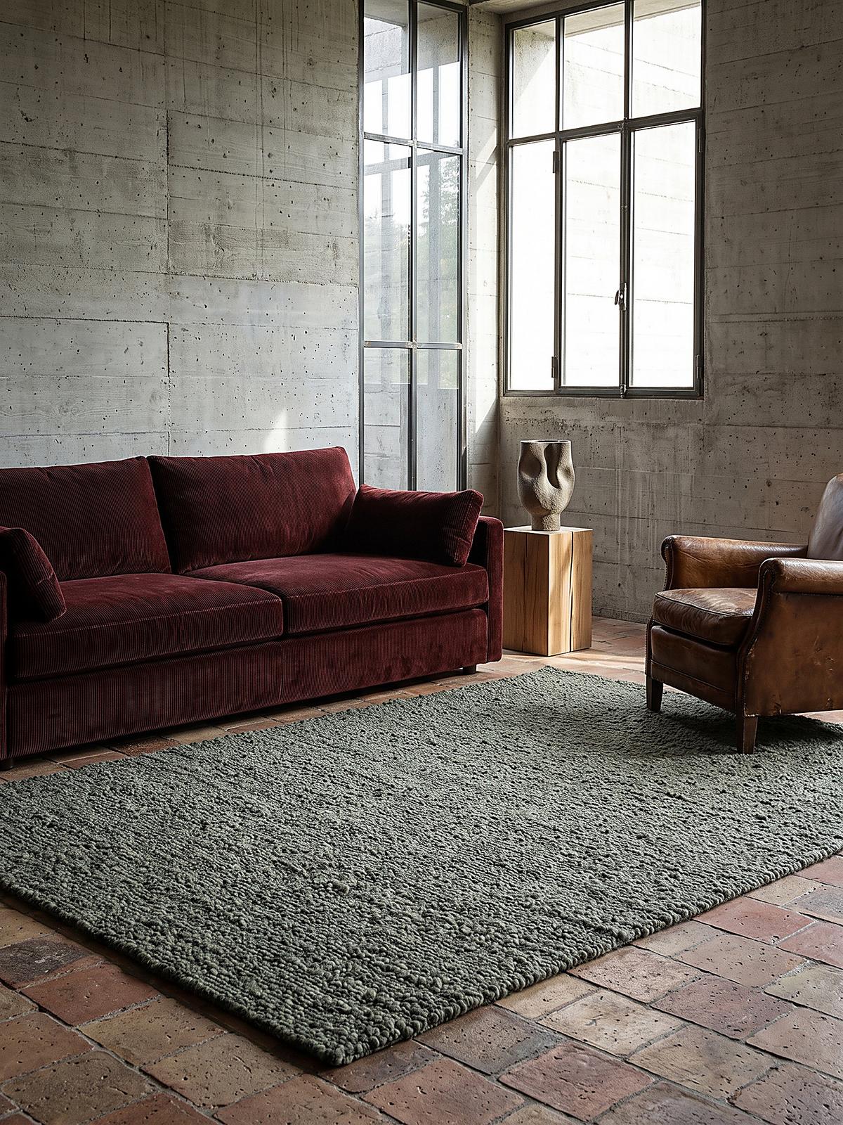 KURZFLORTEPPICH handgewebt GLAVEN, Bouclé-Struktur, Grün-Grau, 120 x 170 cm - Grün, Textil (120/170cm) - KADIMA DESIGN