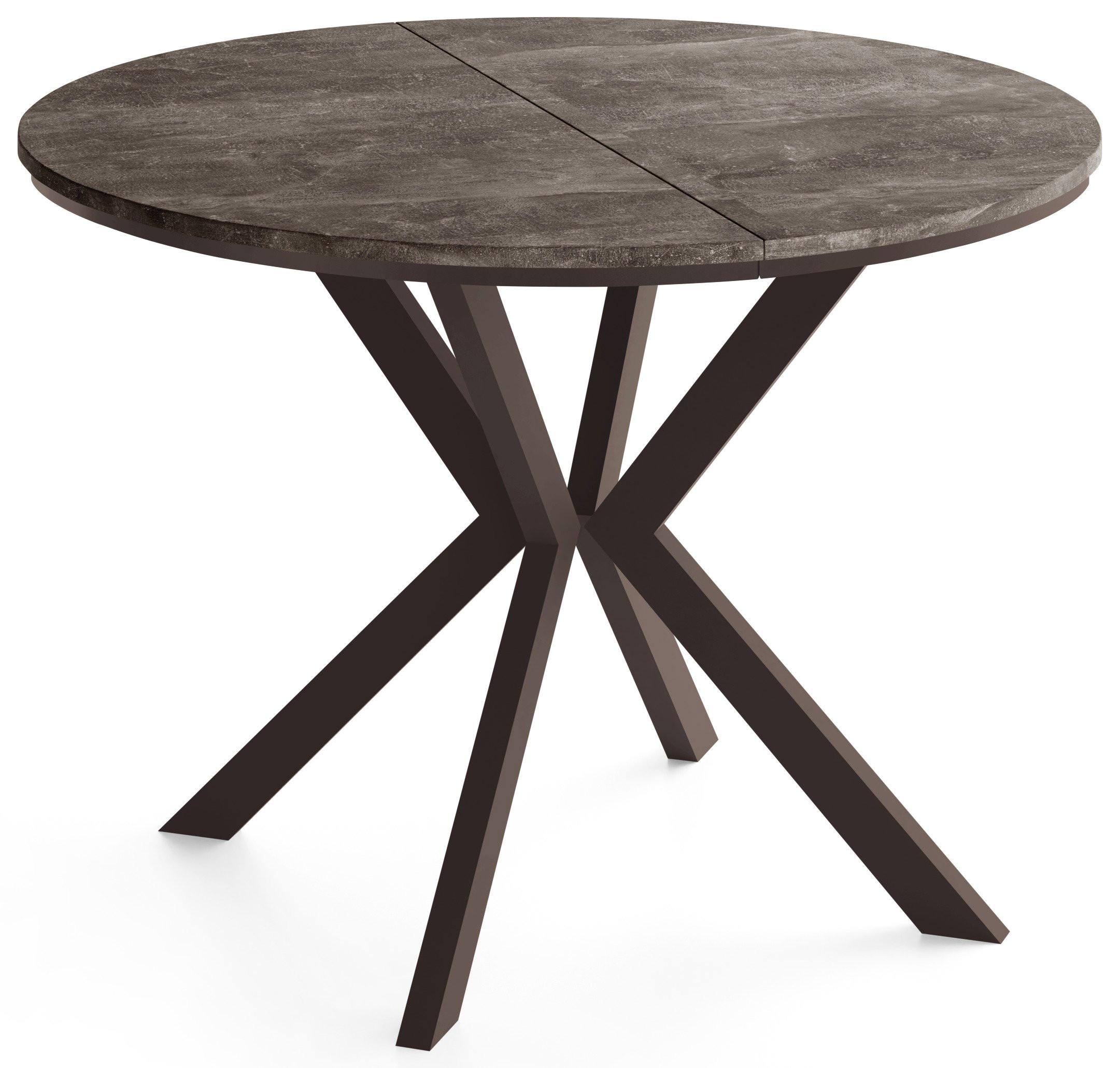 ESSTISCH Valio rund oval ausziehbar verlängerbar mit braunen Metallbeinen, Beton Dunkelgrau 100-140/100/76 cm - Dunkelgrau/Braun, Holzwerkstoff/Metall (100/140/76cm) - WFL GROUP