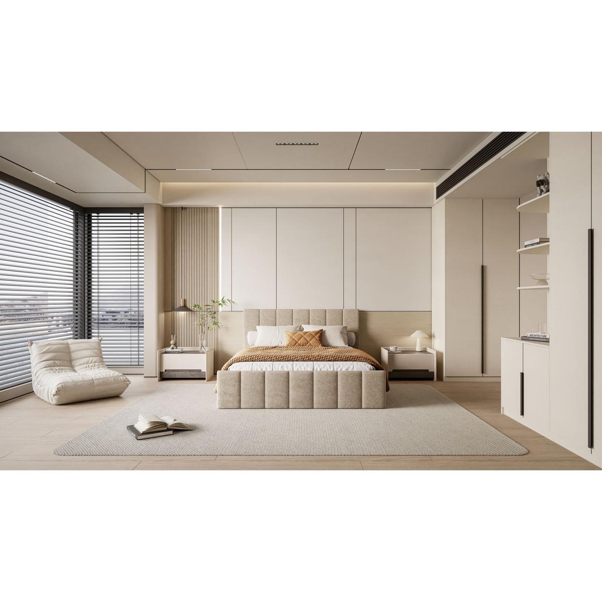 POLSTERBETT ELISE 140x200 cm Boston Trufa, Kopfteil 95 cm, 34 Holzlatten - Beige, Textil (140/200cm) - Lookway