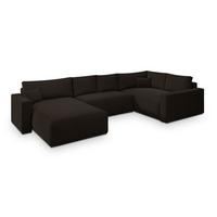 WOHNLANDSCHAFT VELAMI R-S Braun Velours-Stoff mit Schlaffunktion - Braun, Holz (365/83/194cm) - MASSENO