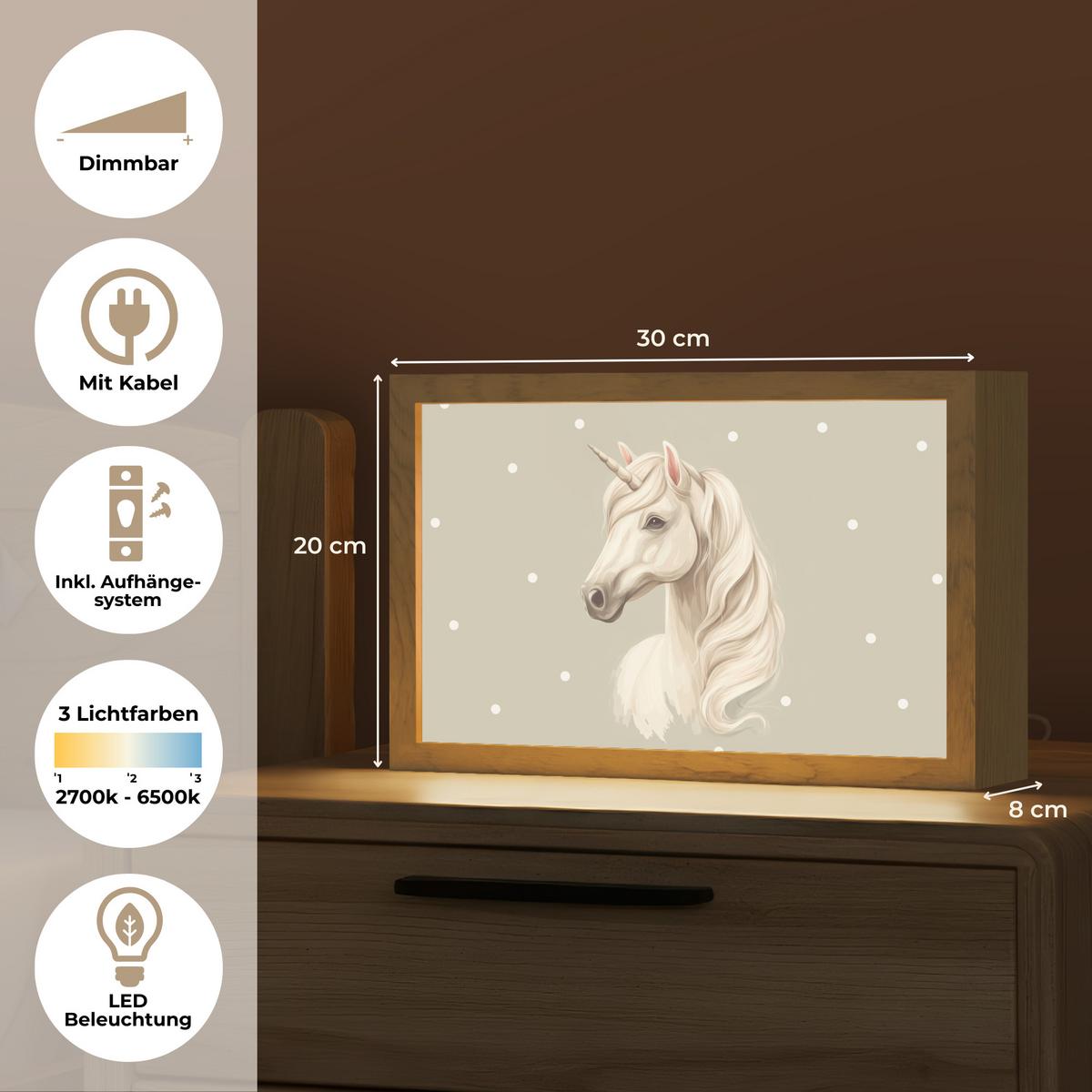 NACHTTISCHLAMPE Einhorn - Weiß - Punkte 30x20 cm - Taupe, Holzwerkstoff (8/30/20cm) - OnlyWow