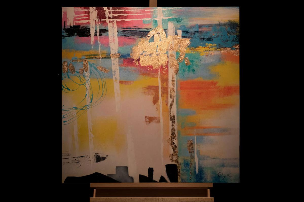 ACRYLBILD HANDGEMALT 80/80 cm - Blau/Gelb, Holz/Textil (80/80cm) - KUNSTLOFT
