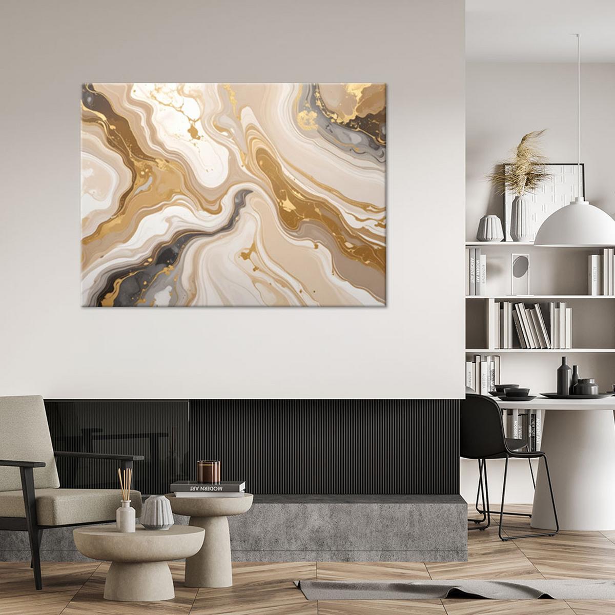 WANDBILD, Abstrakt marmor glamour beige - Beige, Textil (120/80cm) - Feeby