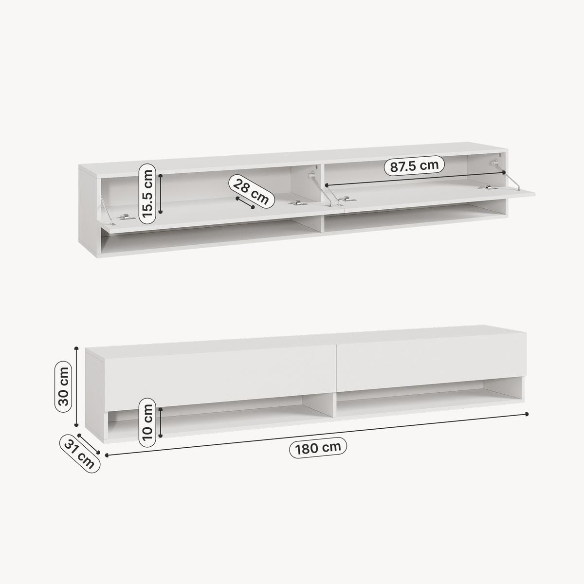 HÄNGELOWBOARD Halmstad - Weiß, Holzwerkstoff (180/30/31cm) - [en.casa]
