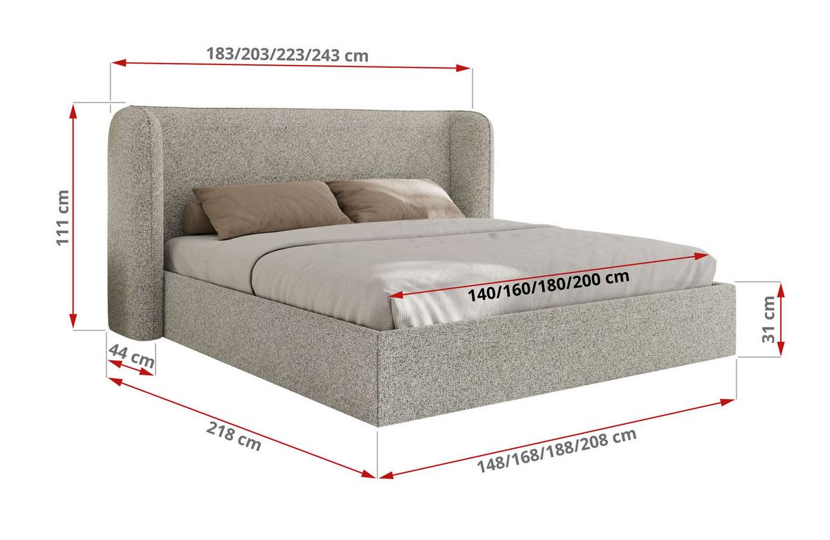 POLSTERBETT EMORA CLASSIC 140/200 - Hellgrau Strukture - Multipocket-Matratze - Hellgrau, Textil (140/200cm) - MKS