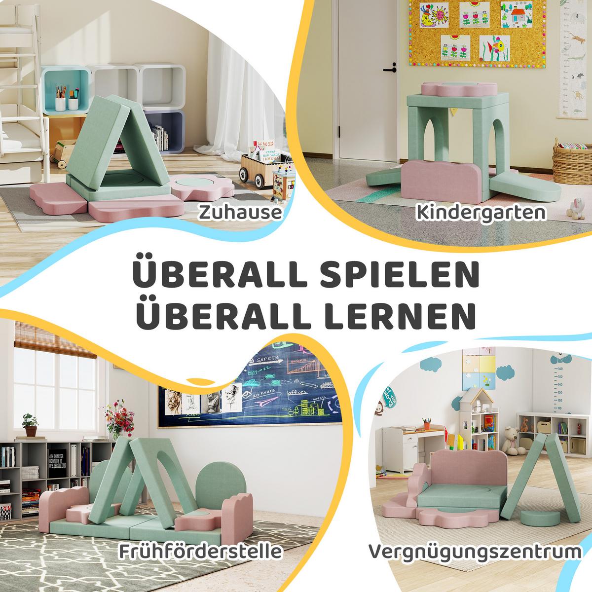 SCHAUMSTOFF Bausteine Kinder 12 Stück Klettern Softbausteine mit Bällebad Grün - Grün, Textil (75/75cm) - AIYAPLAY