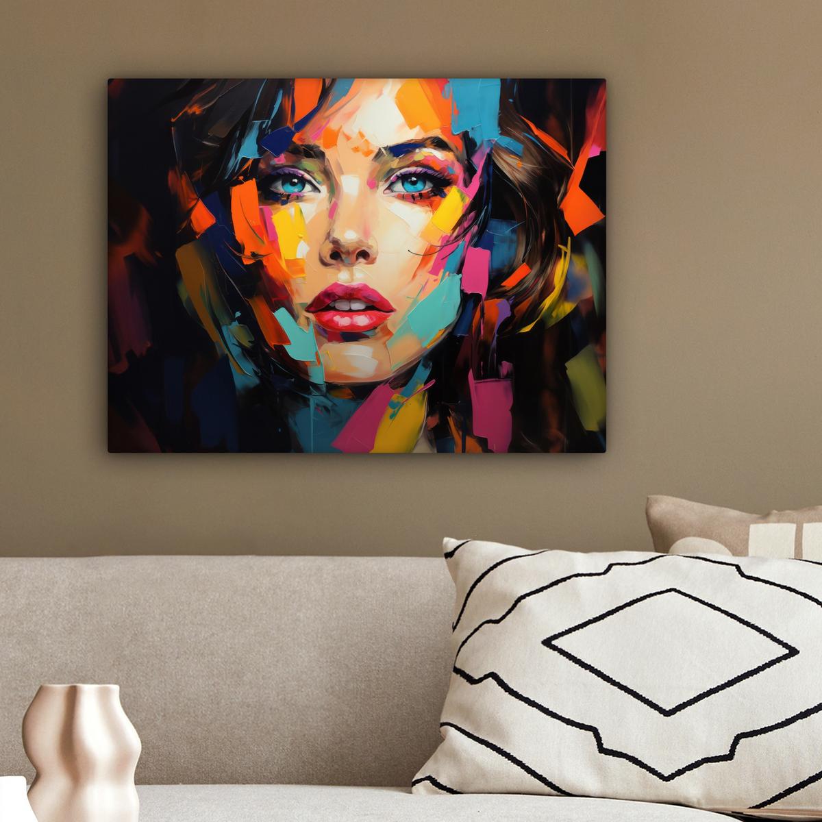LEINWANDBILD Frau - Porträt - Farbenfroh - Kunst Wandbild 40x30 cm - Multicolor, Textil (40/30cm) - MuchoWow