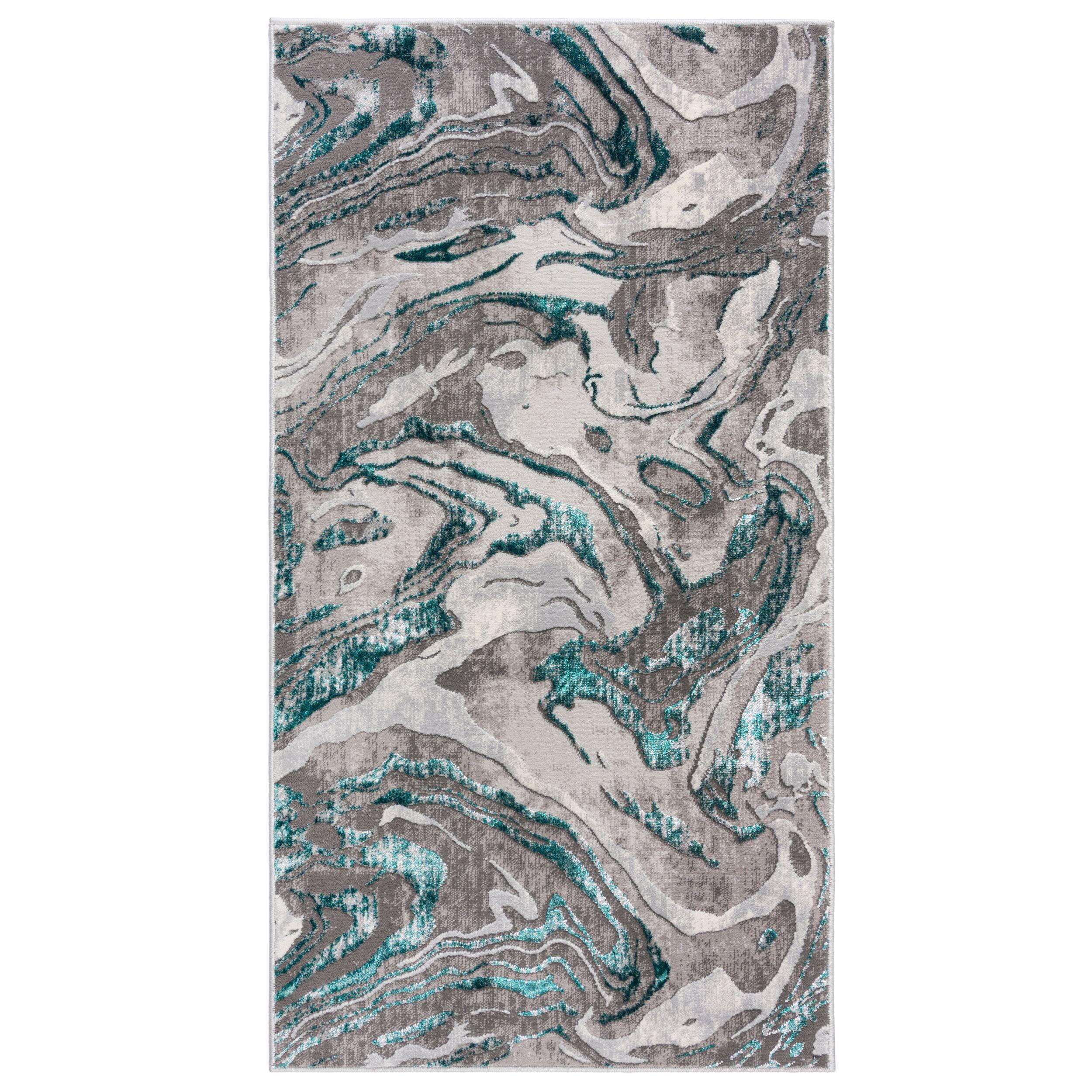 TEPPICH OUSE, abstrakt, Grün-Grau, 80 x 150 cm - Grün, Textil (80/150cm) - KADIMA DESIGN