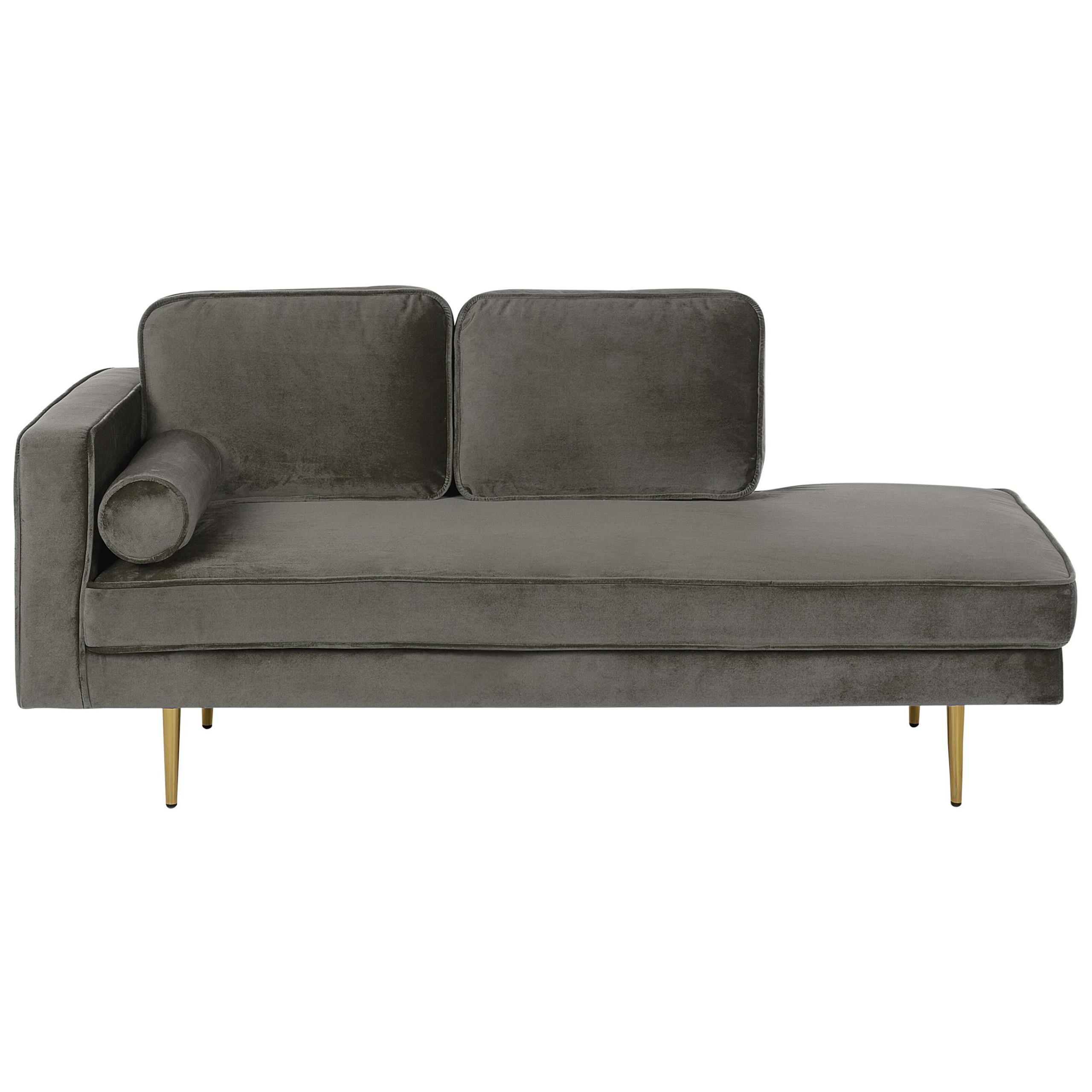 CHAISELONGUE Samtstoff taupe linksseitig Miramas - Goldfarben/Grau, Textil (171/63/79cm) - Beliani