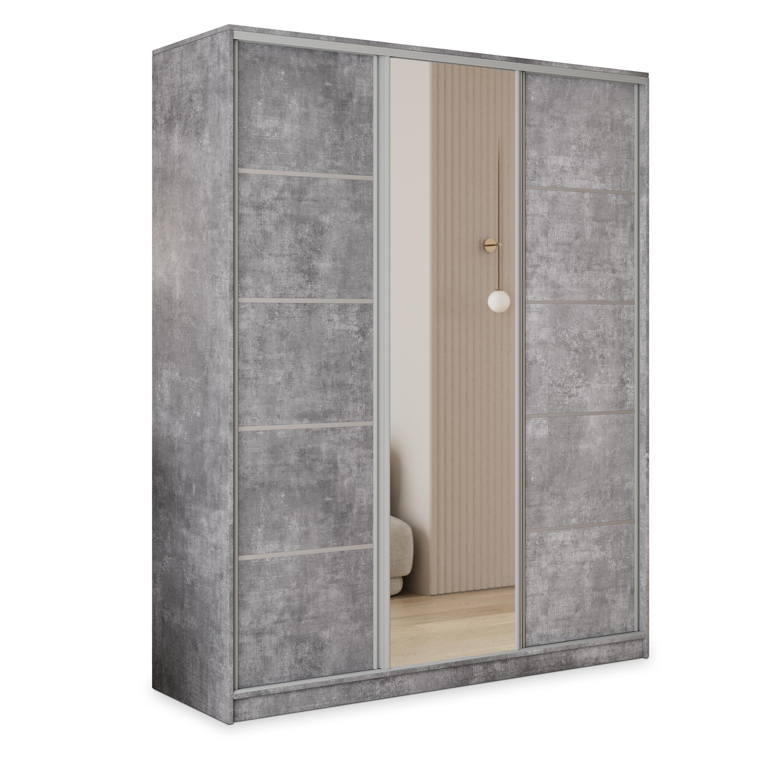 SCHWEBETÜRENSCHRANK PINA 150/205/58 cm 3-türig mit Spiegel und Schubladen Titanfarben - Titanfarben/Silberfarben, Holzwerkstoff (150/205/58cm) - MASSENO