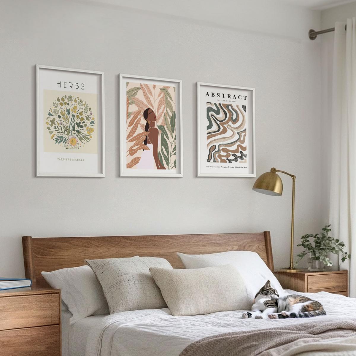 BILDER SET 3er Set - 40x60 cm Weißer Rahmen - Boho-Pastell-Minimalisten-Poster - Weiß, Kunststoff (40/60cm) - TULUP