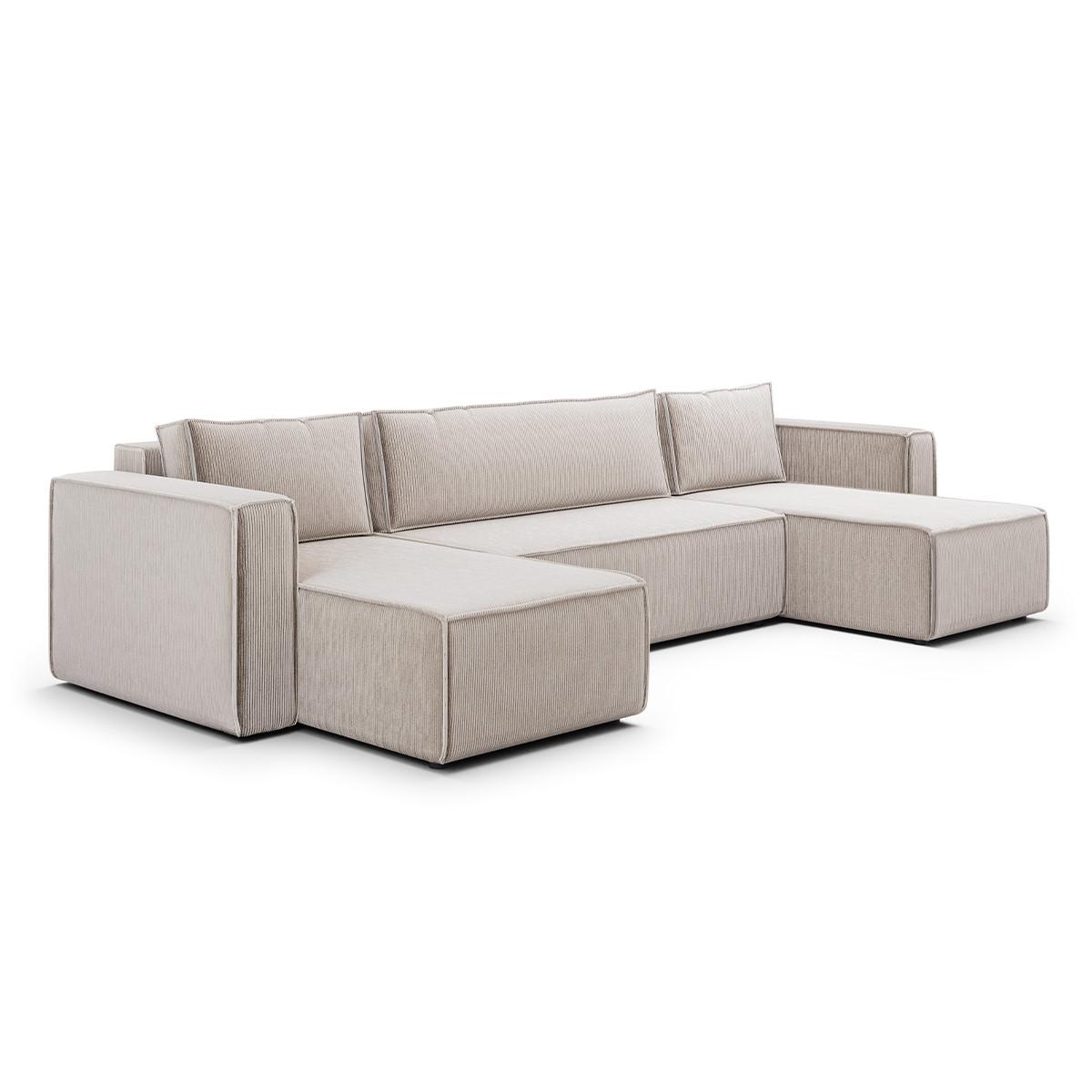 PANORAMASOFA Ezekiel 5 Sitzplätze Beige - Weiß, Holz (309/73/145cm) - Petits-meubles
