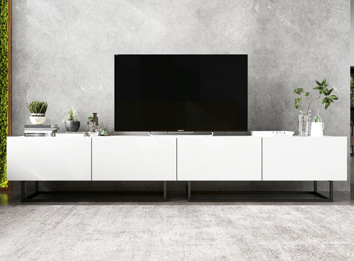 TV-LOWBOARD 2-er Set Enjoy Weiß Matt mit Metallrahmen 120 cm - Schwarz/Weiß, Holzwerkstoff/Metall (240/46/35cm) - Meble Lindner