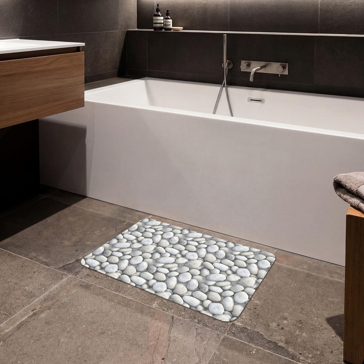 BADEMATTE Steine - Grau - Oval 60x40 cm - Hellgrau, Textil (60/40cm) - OnlyWow