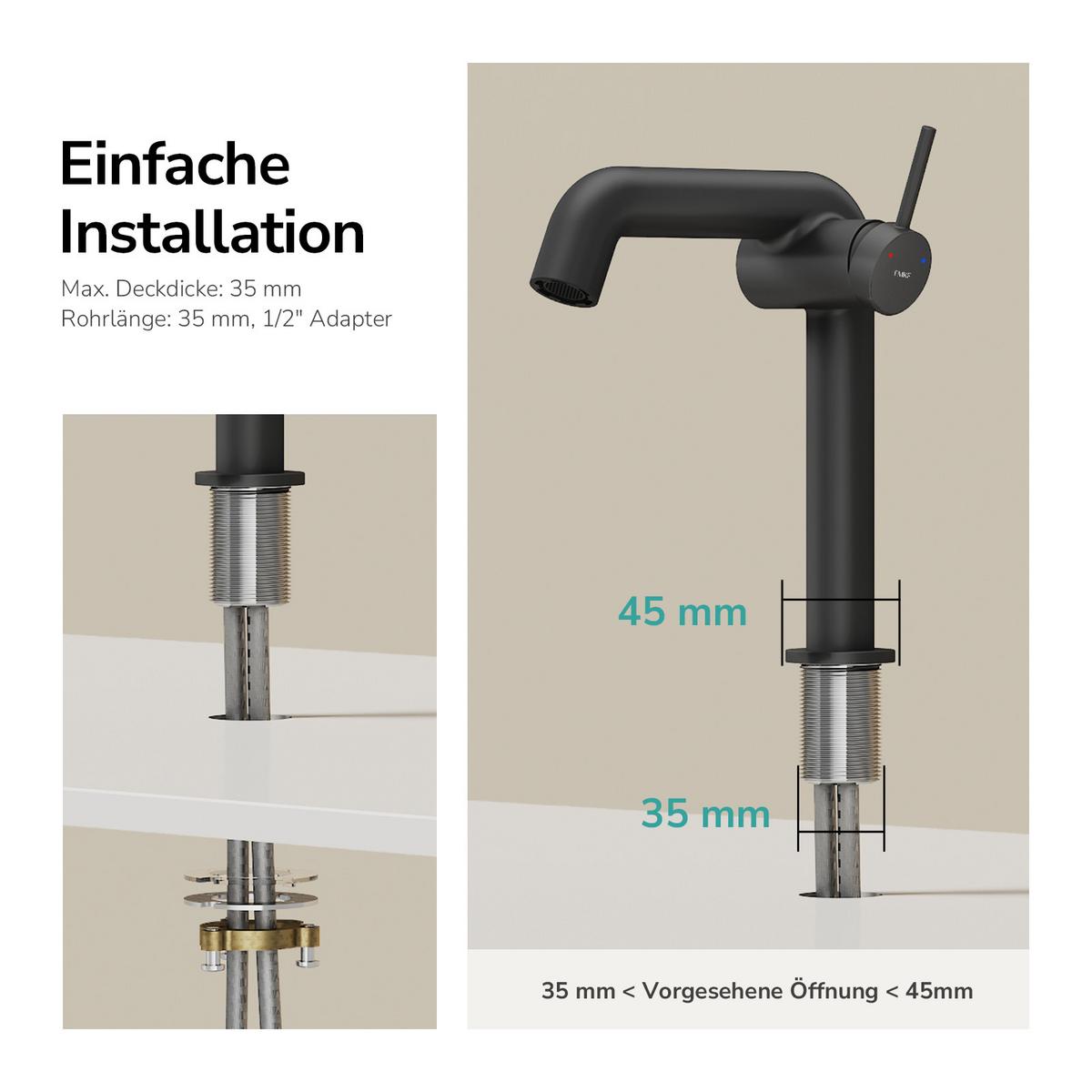 WASCHTISCHARMATUR Ventilkernzertifizierung Schwarz Matt 15cm - Schwarz, Metall (20/7.6/22.2cm) - EMKE