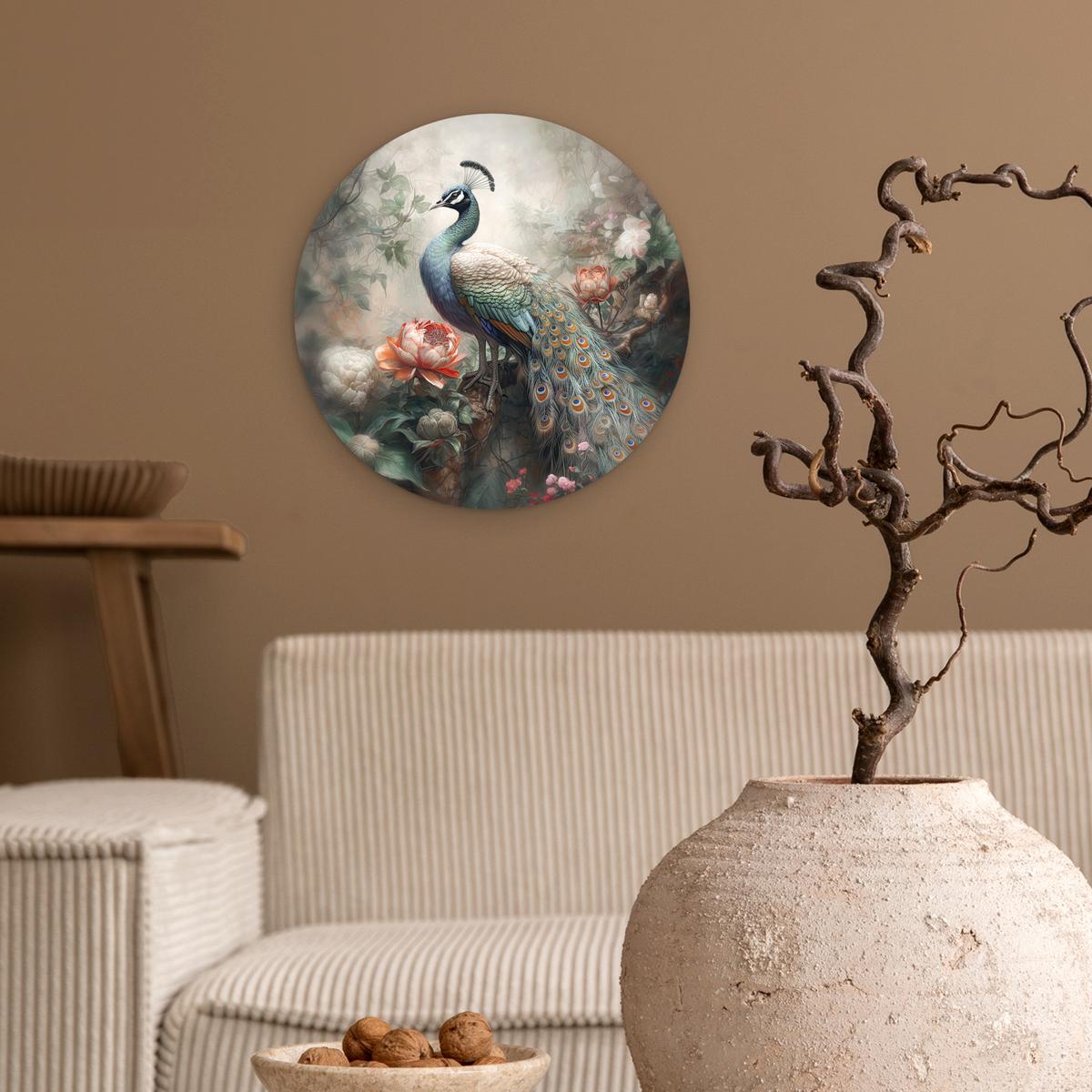 WANDBILD Pfau - Pfauenfedern - Vogel - Dschungel - Blumen Deko Wohnzimmer 30x30 cm - Smaragdgrün, Kunststoff (30/30cm) - MuchoWow