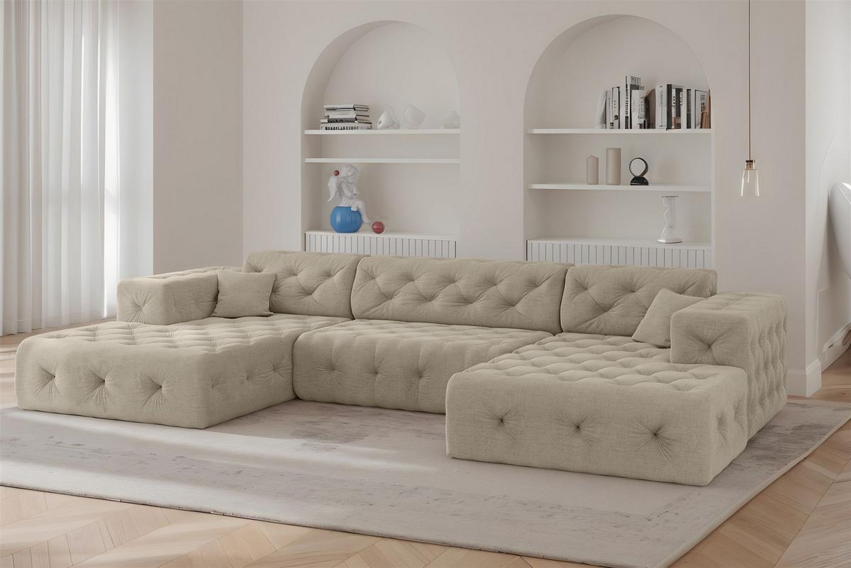 WOHNLANDSCHAFT Chantal In Moly - Beige, Holzwerkstoff/Textil (350/78/171cm) - Fun Möbel