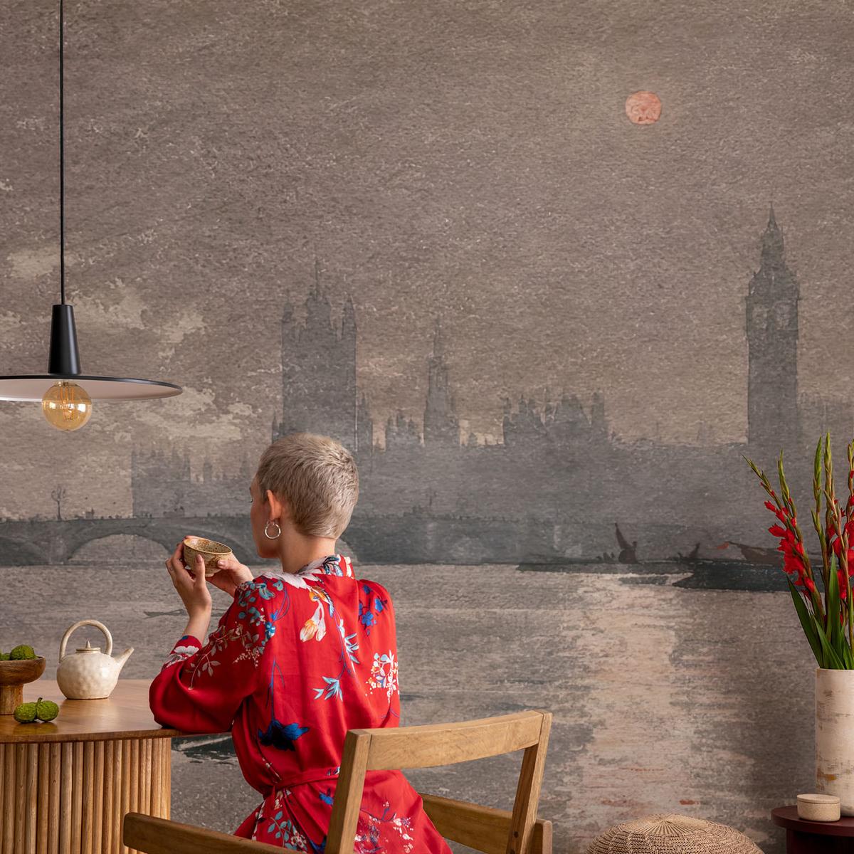 FOTOTAPETE 152x104 cm - Nachtpanorama - Grau, Textil (152/104cm) - Wallfluent