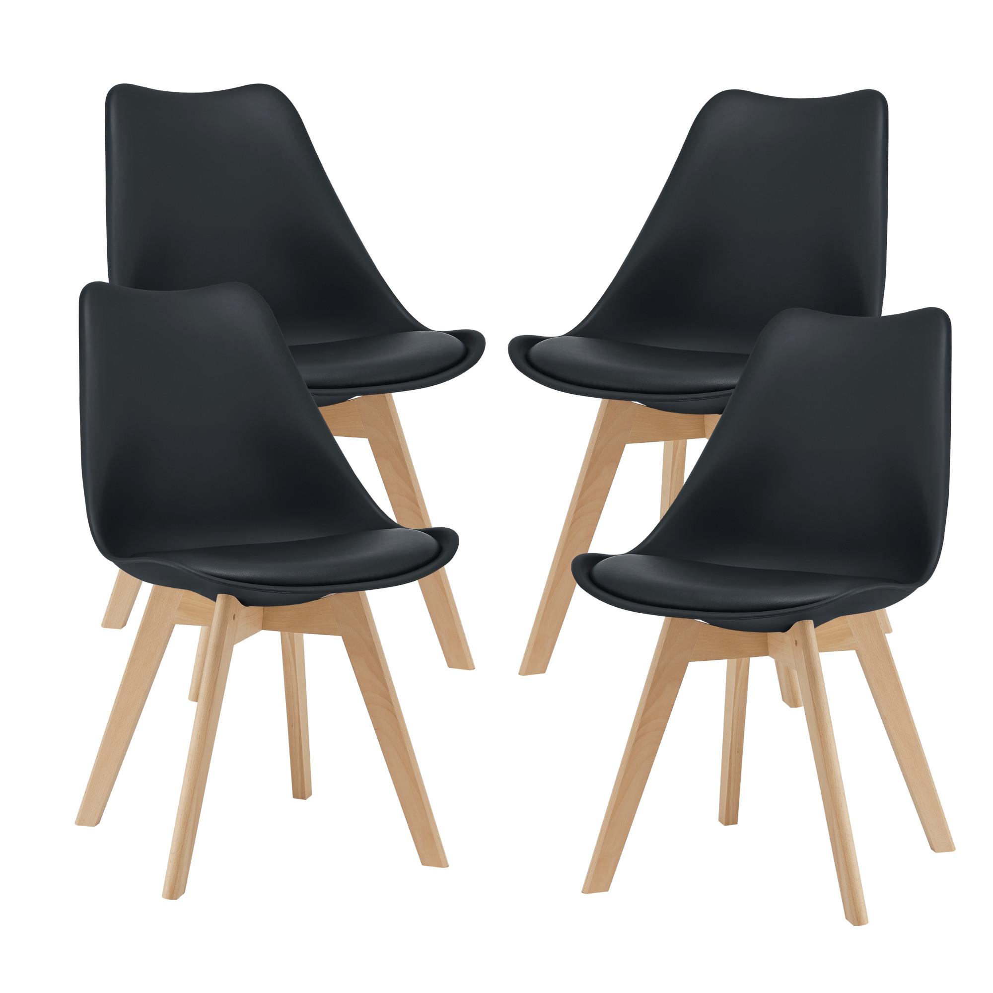 ESSZIMMERSTUHL-SET 4 TLG. Fläten - Schwarz, Leder (49/81/57cm) - [en.casa]