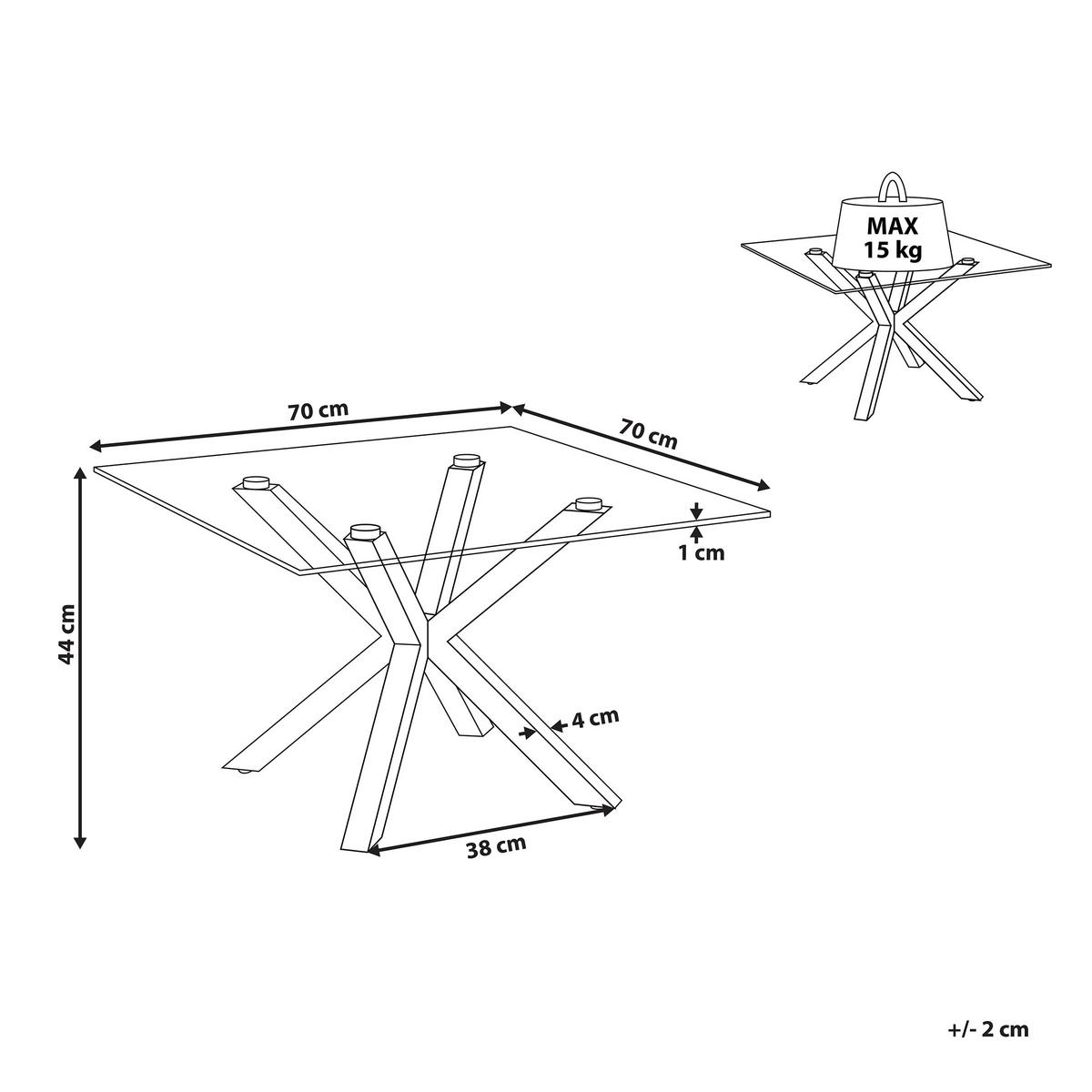COUCHTISCH Glas Silber quadratisch 70/70 cm Starlight - Transparent/Silberfarben, Glas (70/70/44cm) - Beliani
