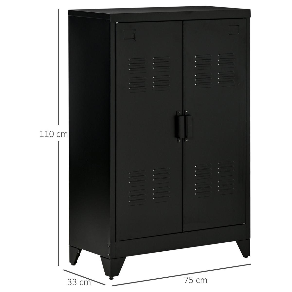 SIDEBOARD mit Lamellentüren Metallschrank mit verstellbaren Einlegeböden - Schwarz, Metall (33/110/75cm) - HOMCOM