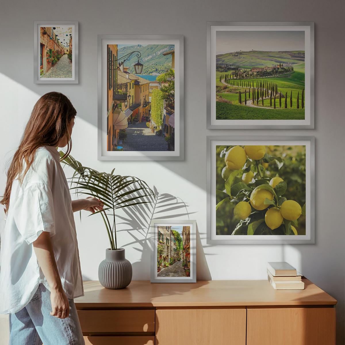 BILDER SET 5er Set - 50x50 cm & 20x30 cm & 40x60 cm Silberner Rahmen - Zitat über New Yorker Landschaften - Silberfarben, Kunststoff (40/60cm) - TULUP