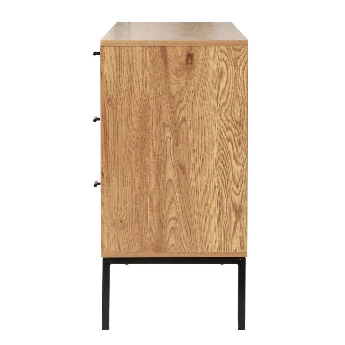 SIDEBOARD mit 2 türen und 3 schubladen aus rattan jaya 120/40/80 cm - Eschefarben, Holzwerkstoff (120/80/40cm) - Calicosy