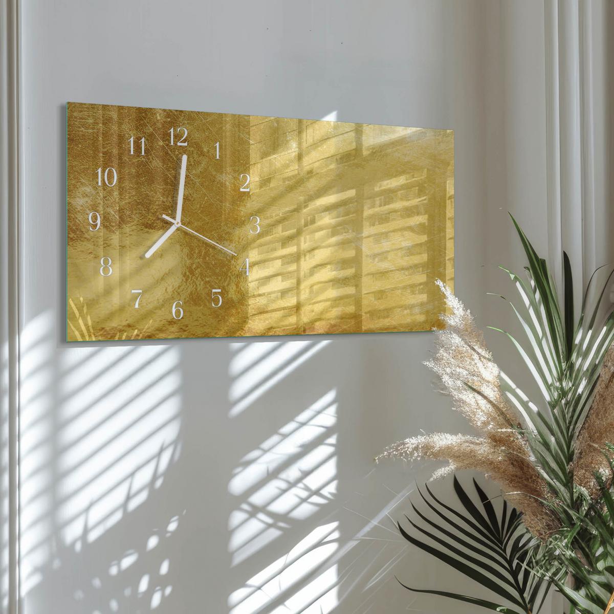 WANDUHR aus Glas 60x30 cm - Metallische Textur - Gelb, Glas (60/30/0.4cm) - TULUP