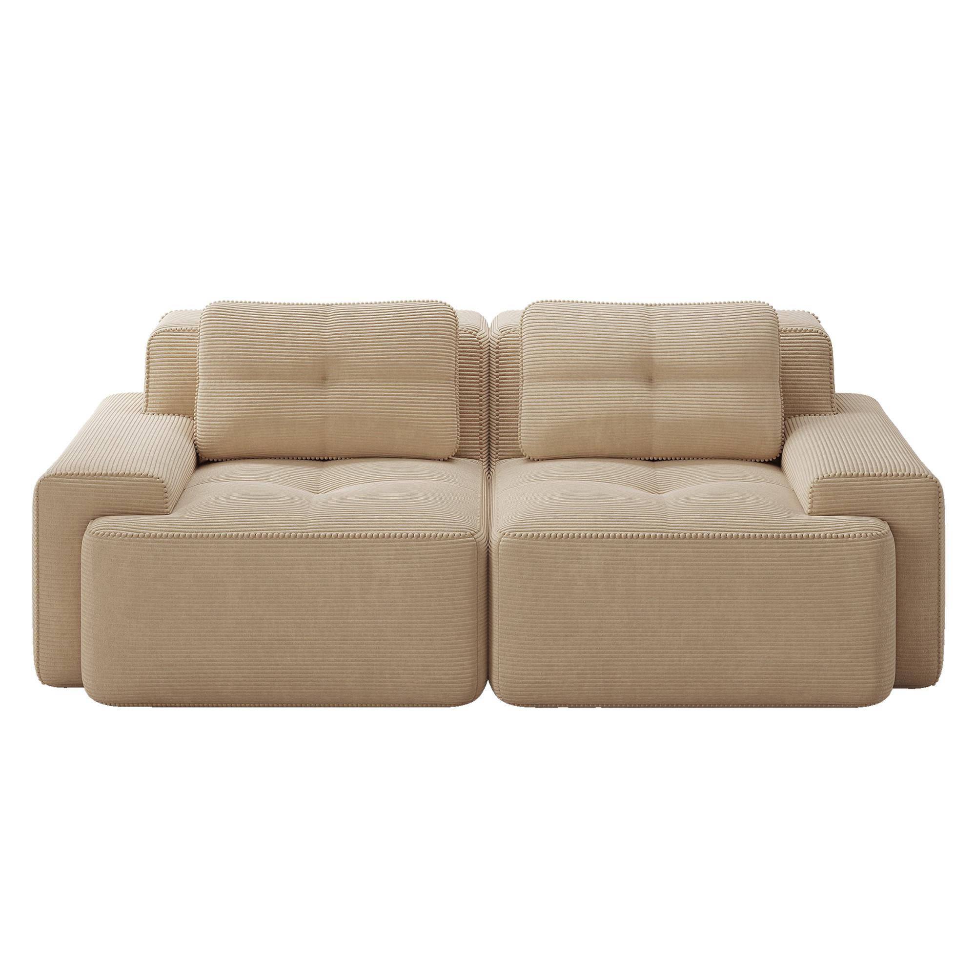 2-SITZER SOFA cord beige modular & extra tiefer sitz - Beige, Textil (204/69/104cm) - Urban Meuble