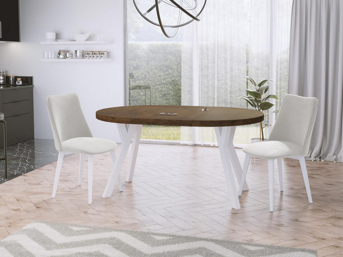 ESSTISCH Twixy runder ausziehbarer, Lefkas Eiche 100-150/100/76 cm - Alteiche/Weiß, Holz/Holzwerkstoff (100/150/76cm) - WFL GROUP
