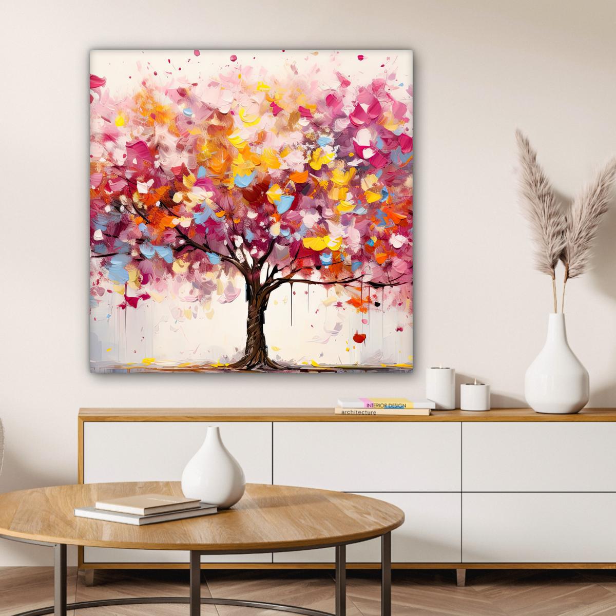 LEINWANDBILD Aquarell - Baum - Kunst - Abstrakt Deko Groß 90x90 cm - Rosa, Textil (90/90cm) - MuchoWow